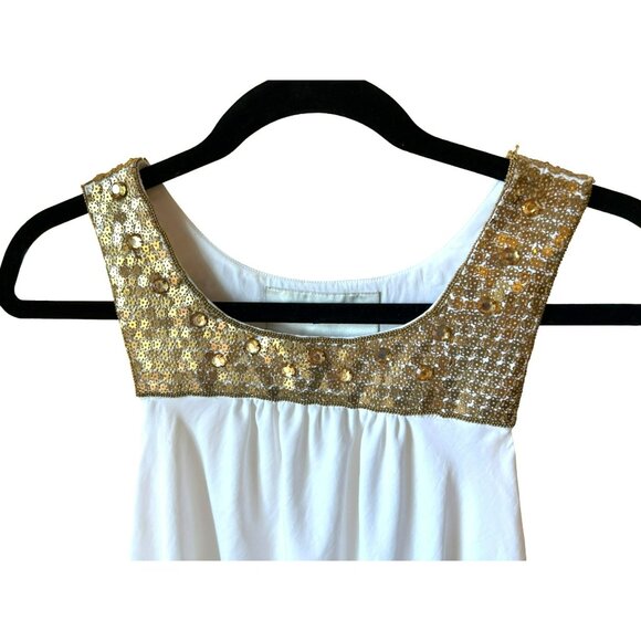 Leifsdottir Women's Cream Metallic Gold Ethereal Sleeveless Dress Sz 2 Fairycore - Picture 2 of 7